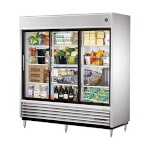 True TSD-69G-HC-LD - Refrigerator, (3) glass sliding doors, stainless steel front